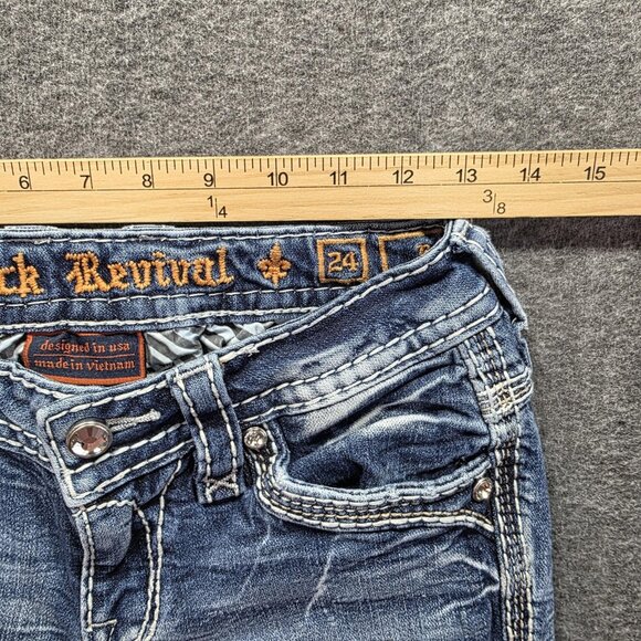 Rock Revival Jeans Womens 24 Bootcut Nadine Distressed Rhinestone Embroidered - Picture 8 of 11